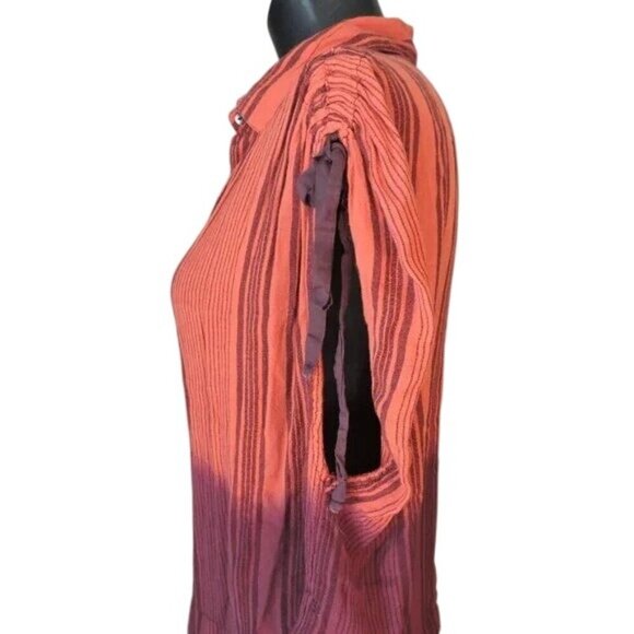 Free People Baby Blues Ombre Stripe Button Down Oversized Top - Picture 5 of 8